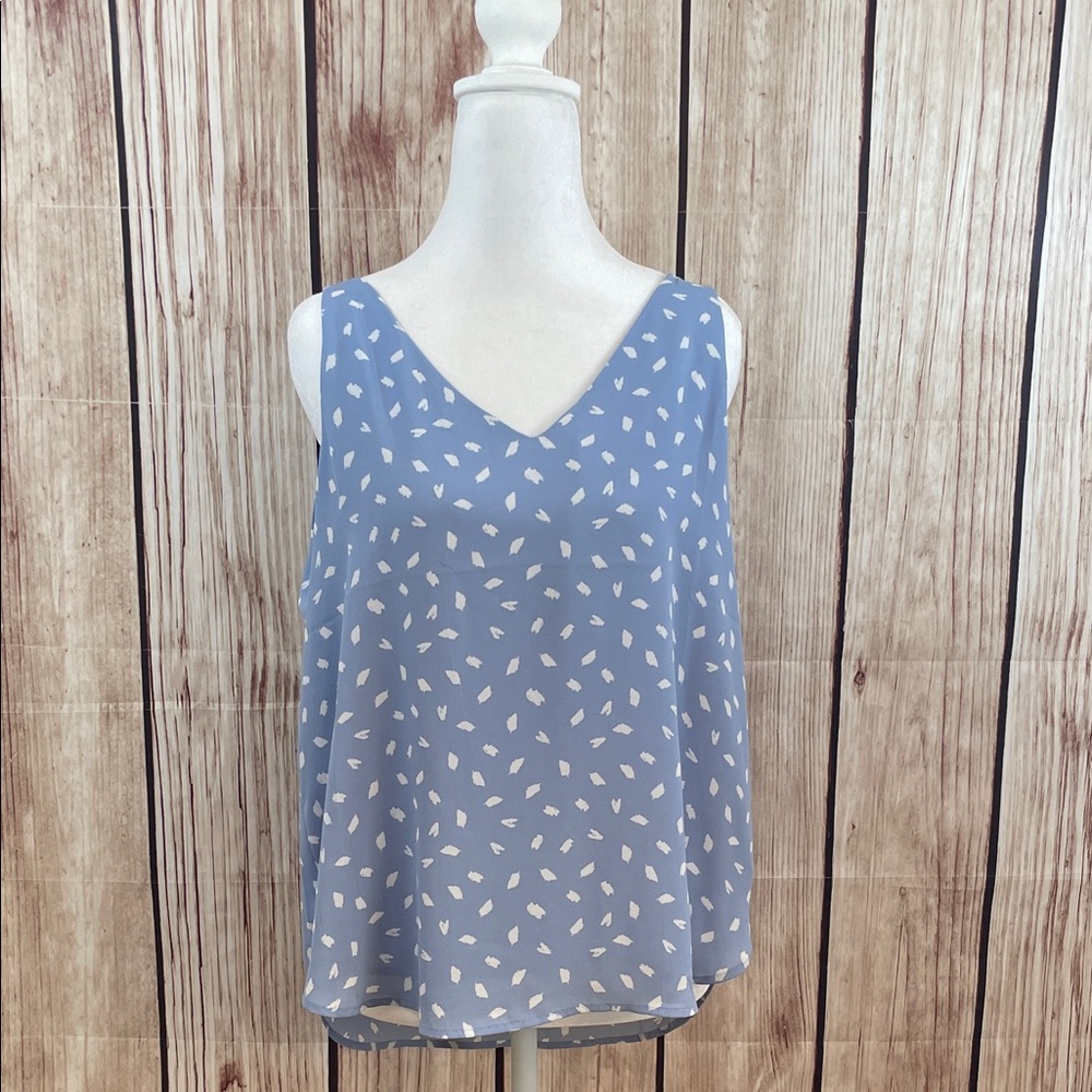 *LOFT Light Blue V-Neck Blouse with White Accents - Size Medium